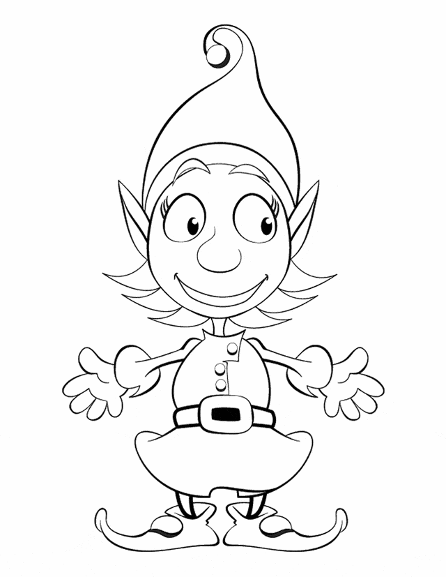 Christmas Elf Cute Image Coloring Page