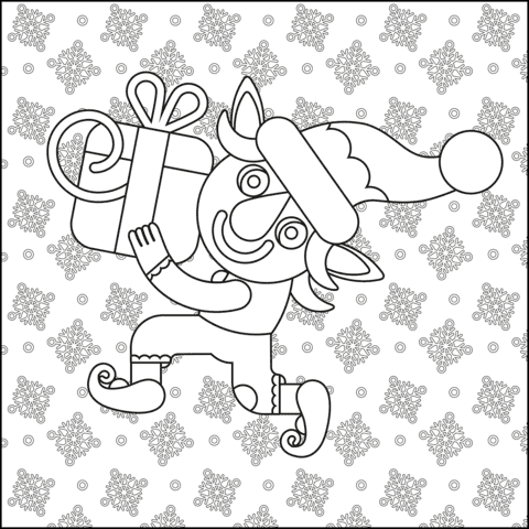 Christmas Elf For Children Coloring Page