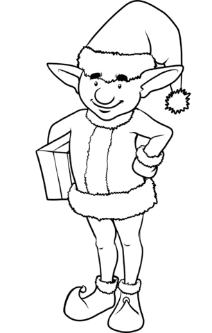 Christmas Elf Happy Coloring Page