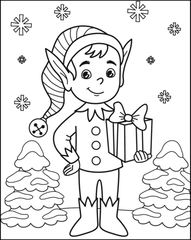 Christmas Elf Image For Children Coloring Page