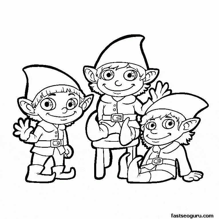 Christmas Elf Waves To Children Image Coloring Page
