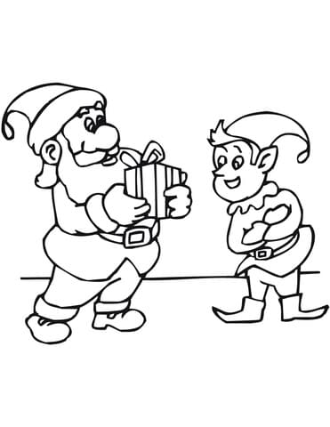 Christmas Elf With Santa For Kids Coloring Page