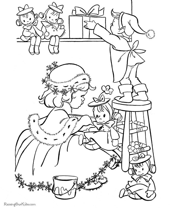 Christmas Elves For Children Coloring Page