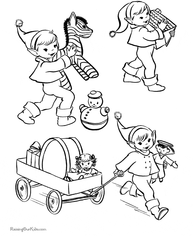 Christmas Elves Free Printable Picture Coloring Page