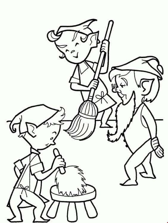 Christmas Elves Image For Children Coloring Page