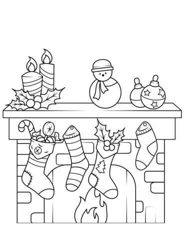 Christmas Fireplace For Kids Coloring Page
