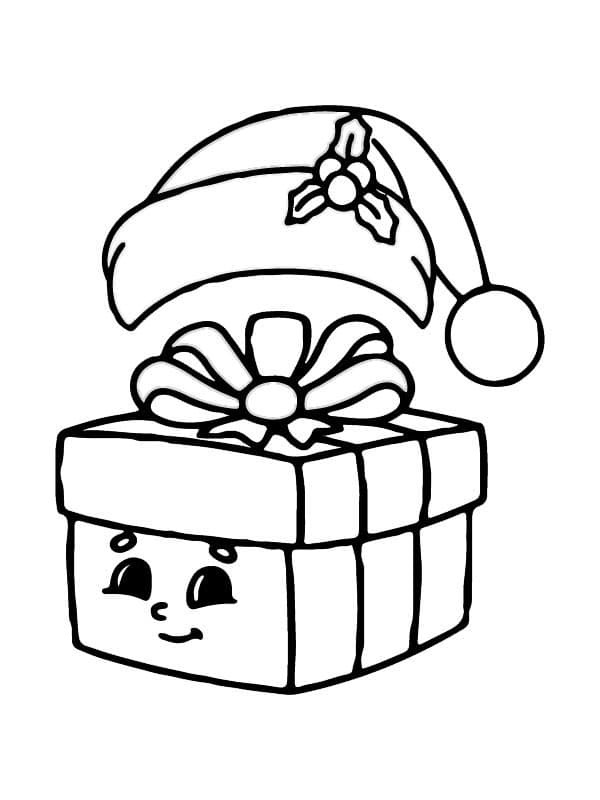 Christmas Gift And Santa Hat Coloring Page