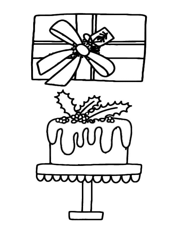 Christmas Gifts And Cake Coloring Page