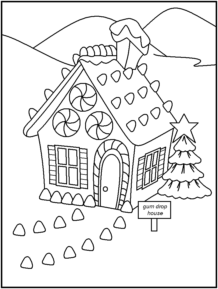 Christmas Gingerbread House Cute Coloring Page