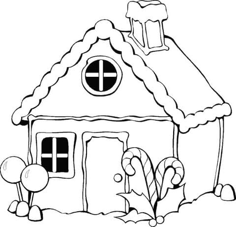 Christmas Gingerbread House Printable For Kids Coloring Page