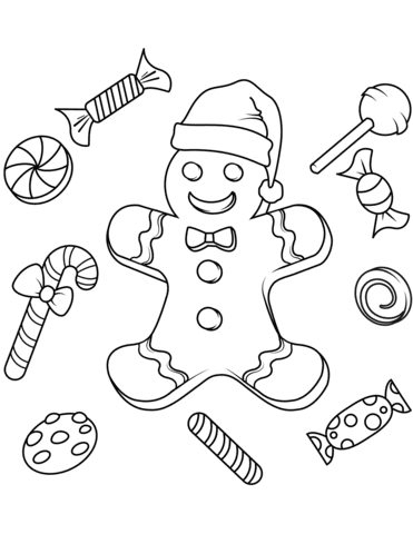 Christmas Gingerbread Image For Kids Coloring Page
