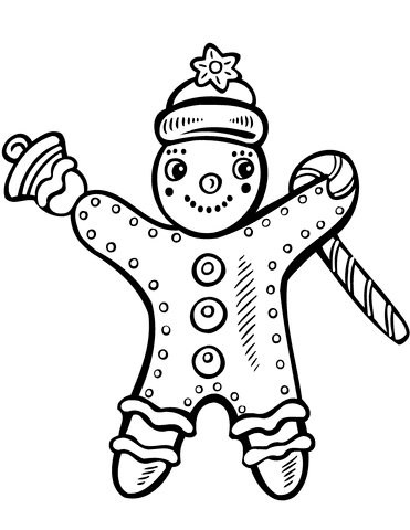 Christmas Gingerbread With Candy Cane Image Coloring Page
