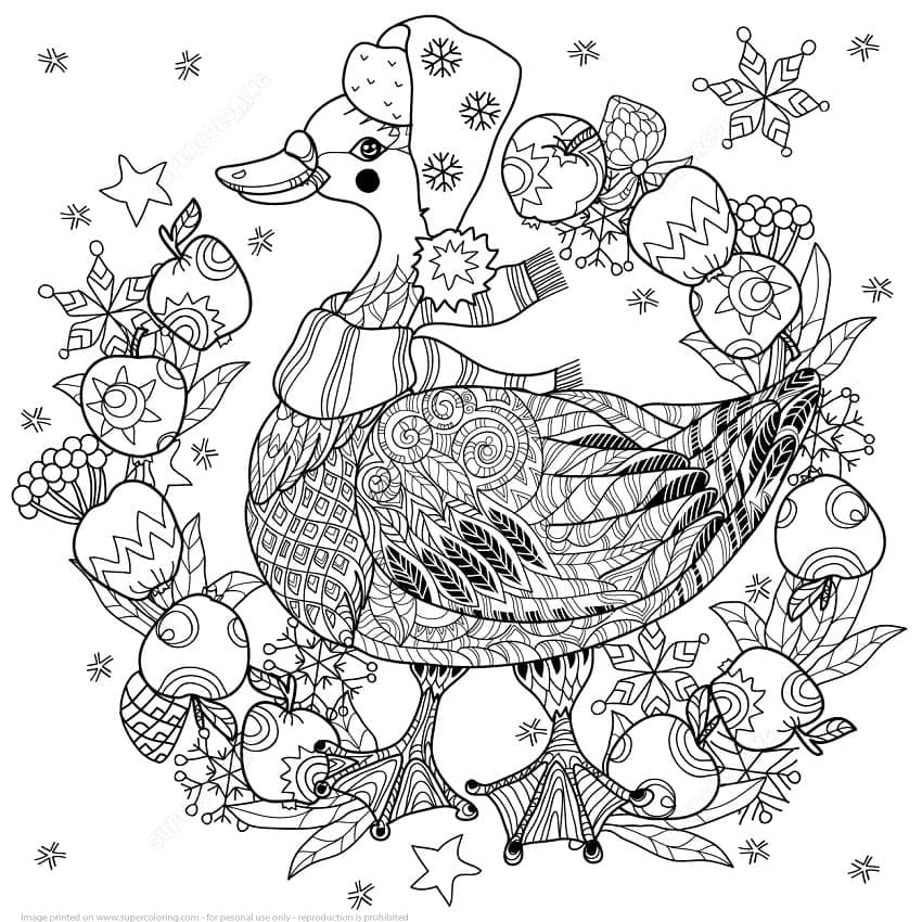 Christmas Goose Image For Kids Coloring Page