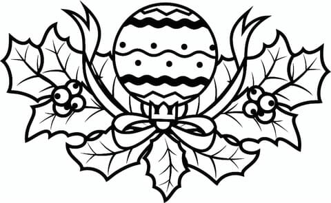 Christmas Holly with Ornament For Kids Coloring Page