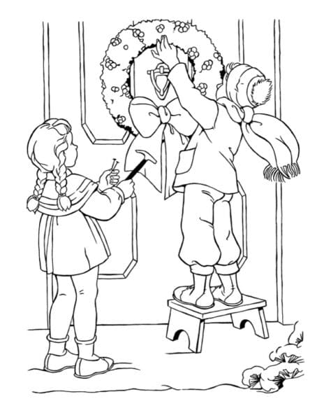 Christmas Kids Drawing Coloring Page