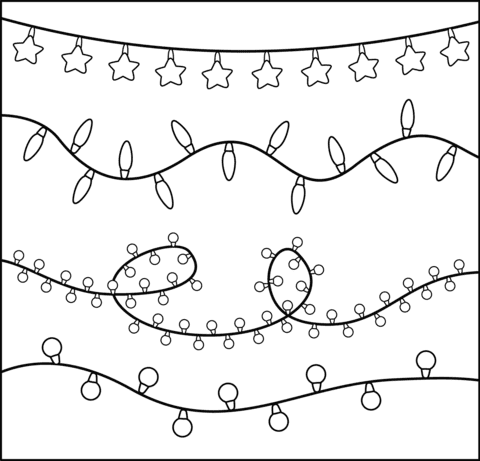 Christmas Lights Cute Coloring Page