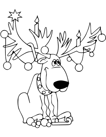 Christmas Lights On Reindeer Antlers Coloring Page