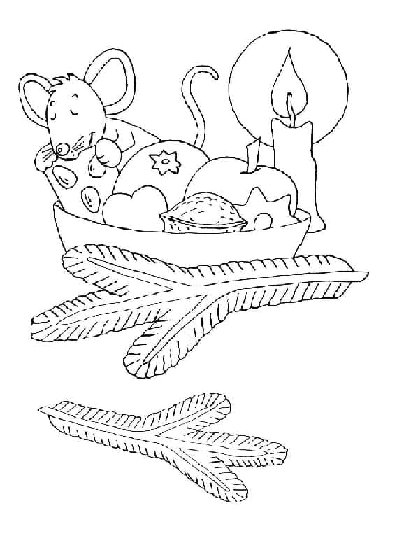 Christmas Mouse Image For Kids Coloring Page