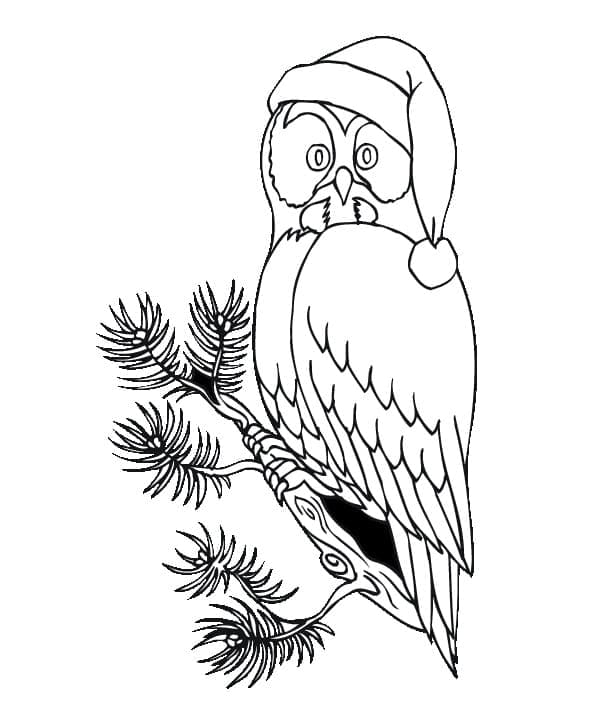 Christmas Owl On Branch Free Printable Coloring Page