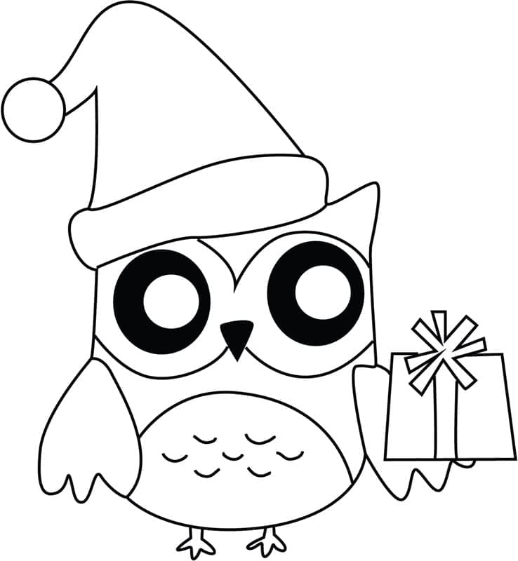 Christmas Owl With Gift Image Coloring Page