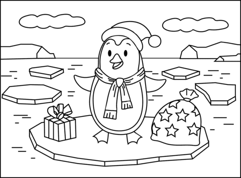 Christmas Penguin For Kids Coloring Page