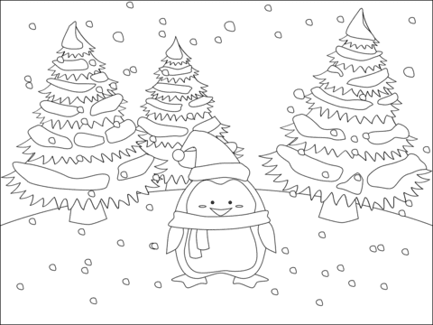 Christmas Penguin Image For Kids Coloring Page