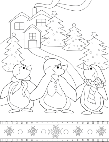 Christmas Penguins Image For Kids Coloring Page