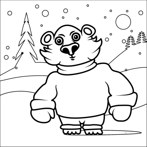 Christmas Polar Bear Cute Picture Coloring Page