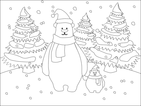 Christmas Polar Bear Picture For Kids Coloring Page