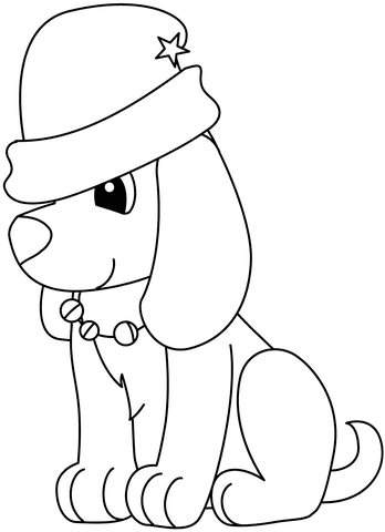 Christmas Puppy For Kids Coloring Page