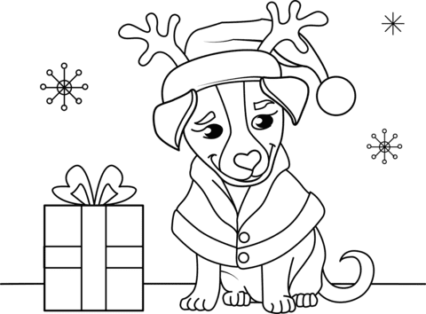 Christmas Puppy Image For Kids Coloring Page