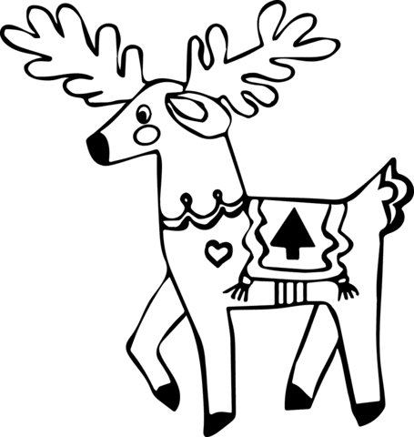 Christmas Reindeer Cute For Kids Coloring Page