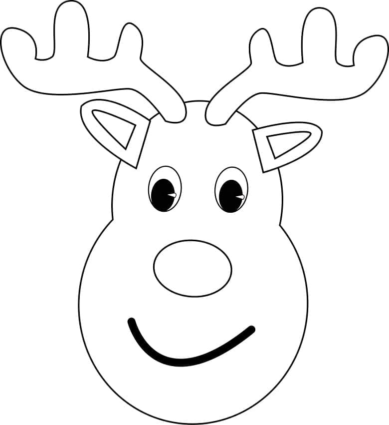 Christmas Reindeer Face For Children Coloring Page