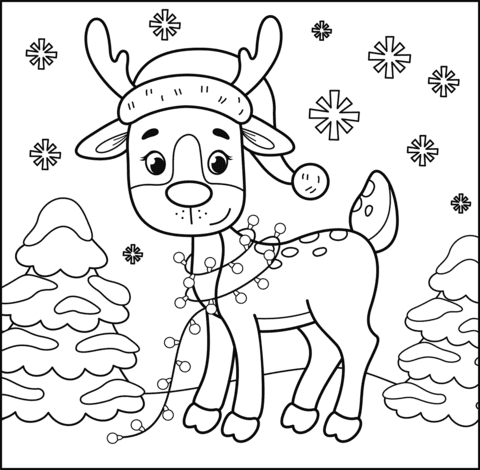 Christmas Reindeer Image For Kids Coloring Page