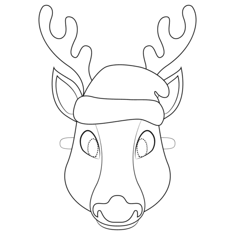 Christmas Reindeer Mask For Kids Coloring Page