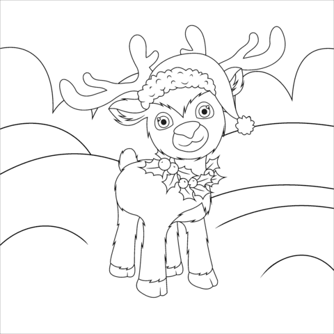 Christmas Reindeer Picture For Children Coloring Page