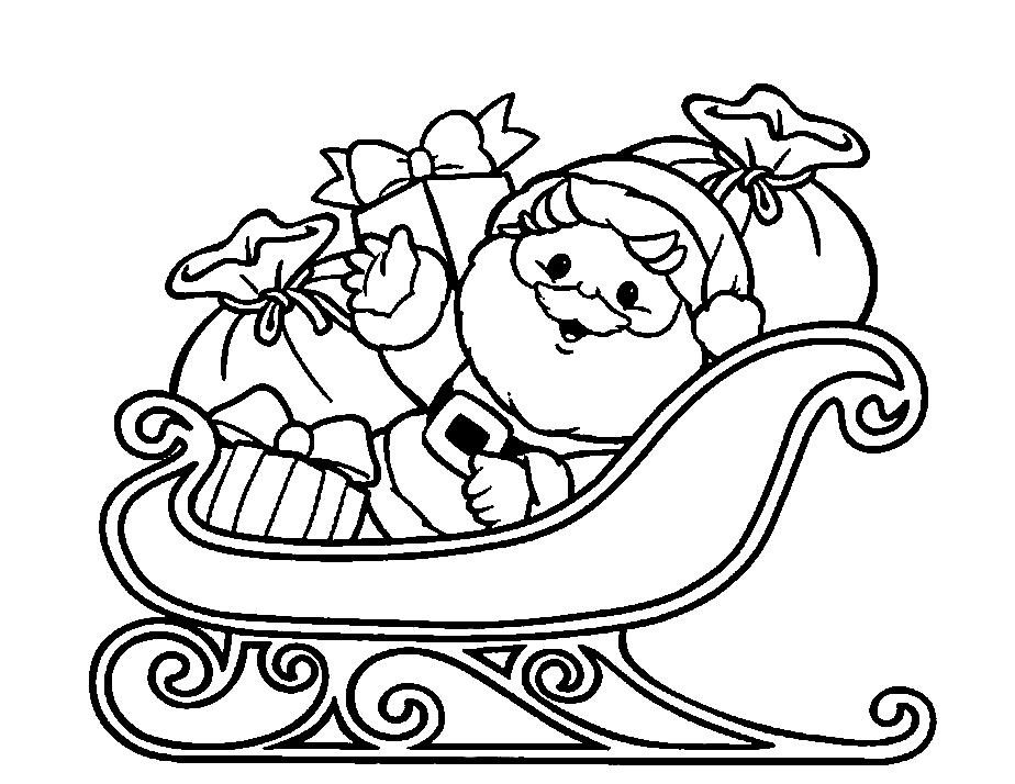 Christmas Santa Sleigh For Children Coloring Page