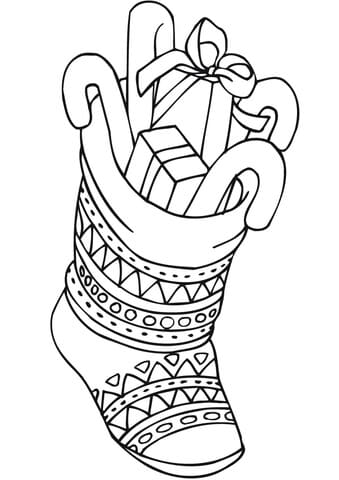 Christmas Stocking With Lots Of Gifts Coloring Page