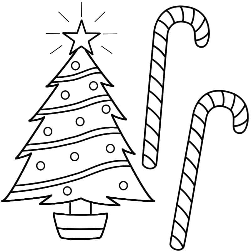 Christmas Tree And Candies Coloring Page