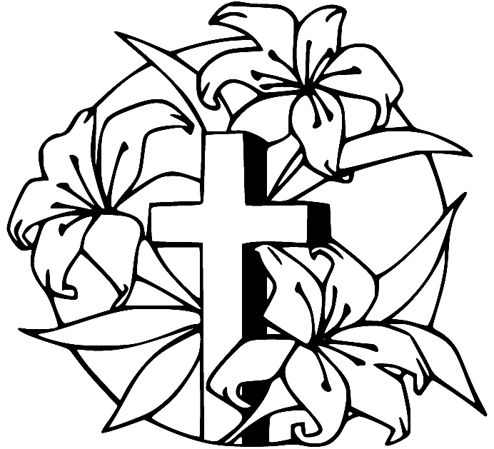 Cross And Flowers Picture Coloring Page