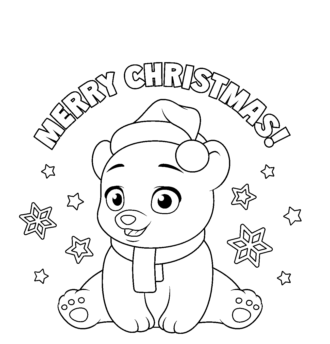 Cute Baby Bear In Christmas Santa Claus Hat Coloring Page