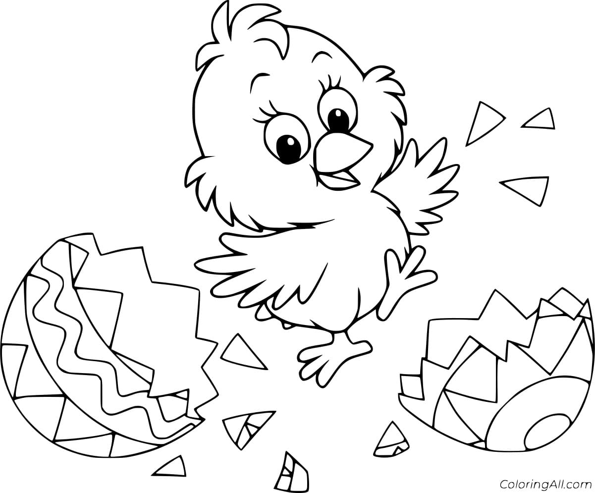 Cute Chick Get Out Of The Egg For Children Coloring Page