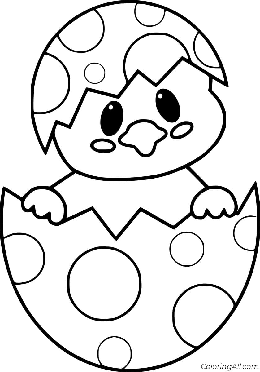 Cute Chick In The Egg For Children Coloring Page