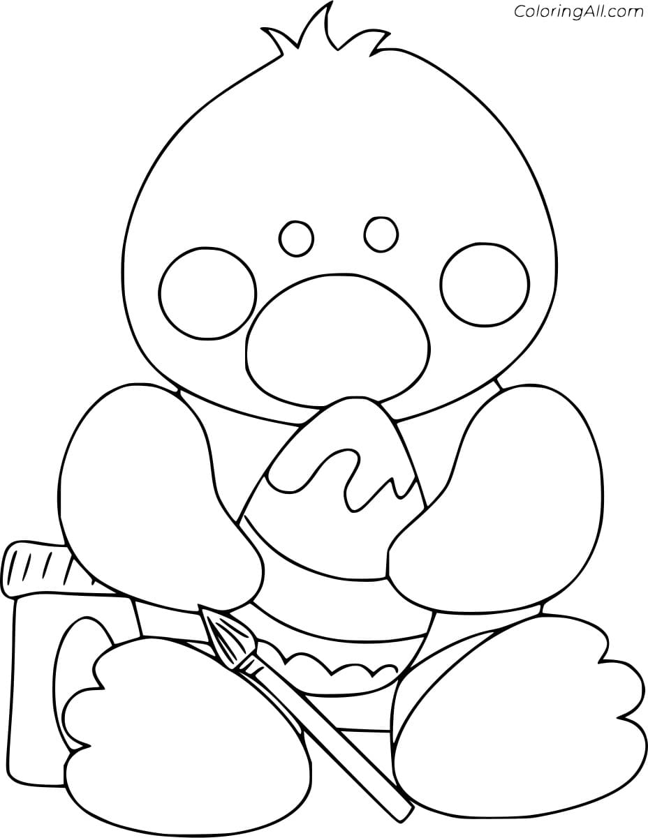Cute Chick Painting The Egg For Children Coloring Page