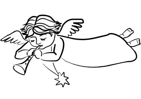Cute Christmas Angel With Trumpet Image For Kids Coloring Page