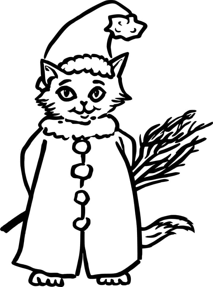 Cute Christmas Cat For Kids Coloring Page