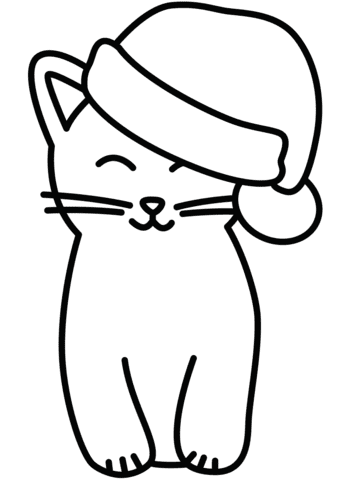 Cute Christmas Cat In The Hat Image For Kids Coloring Page