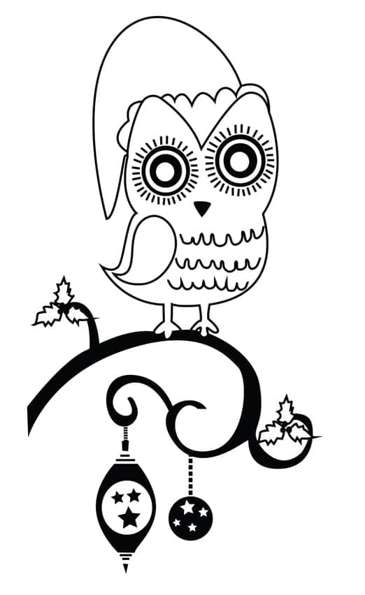 Cute Christmas Owl Image For Kids Coloring Page