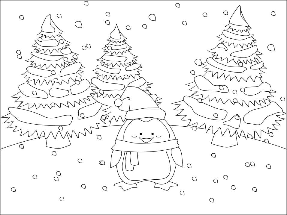 Cute Christmas Penguin For Kids Coloring Page
