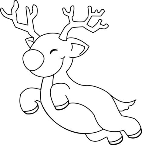 Cute Christmas Reindeer For Children Coloring Page